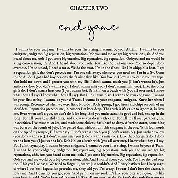 End Game Lyrics Art Board Print for Sale by queseraseraa