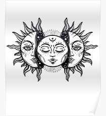 Póster Eclipse Solar Vintage Sol y Luna