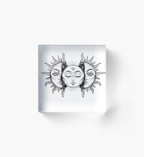 Vintage Solar Eclipse Sun and Moon Acrylic Block