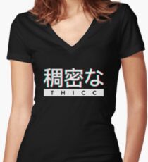 Aesthetic Japanese "THICC" Logo Women's Fitted V-Neck T-Shirt