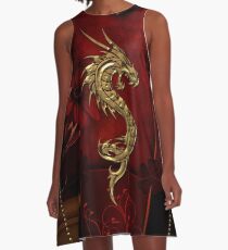 Wundervoller goldener chinesischer Drache A-Linien Kleid