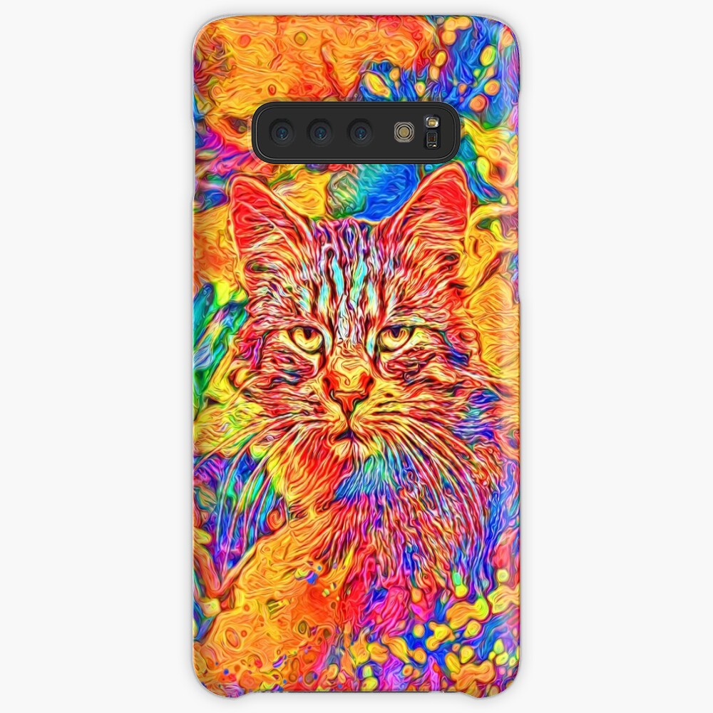 A colorful dramatic Cat is sitting on a colorful quilt Case & Skin for Samsung Galaxy