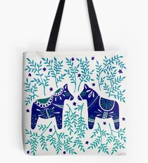 Swedish Dala Horses – Navy & Blue Palette Tote Bag