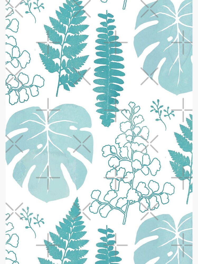Turquoise tropical leaves on white by adenaJ
