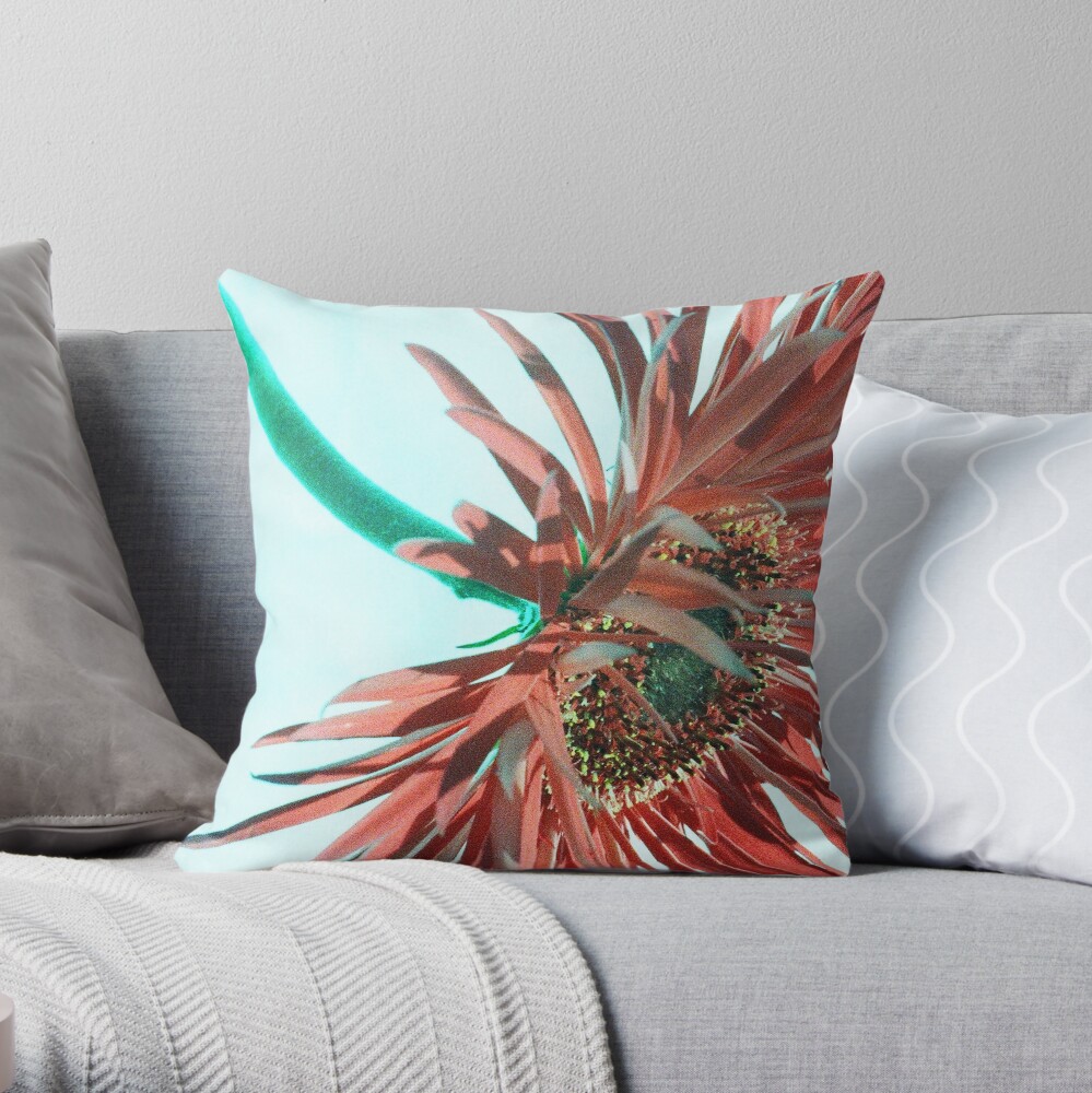 Red Gerbera - UK566/29 - www.lizgarnett.com Throw Pillow