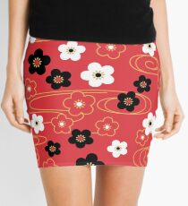 Japanese Red Sakura Cherry Blossom Flowers Mini Skirt