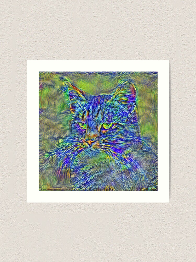 Alternate view of Artificial neural style Post-Impressionism cat Art Print