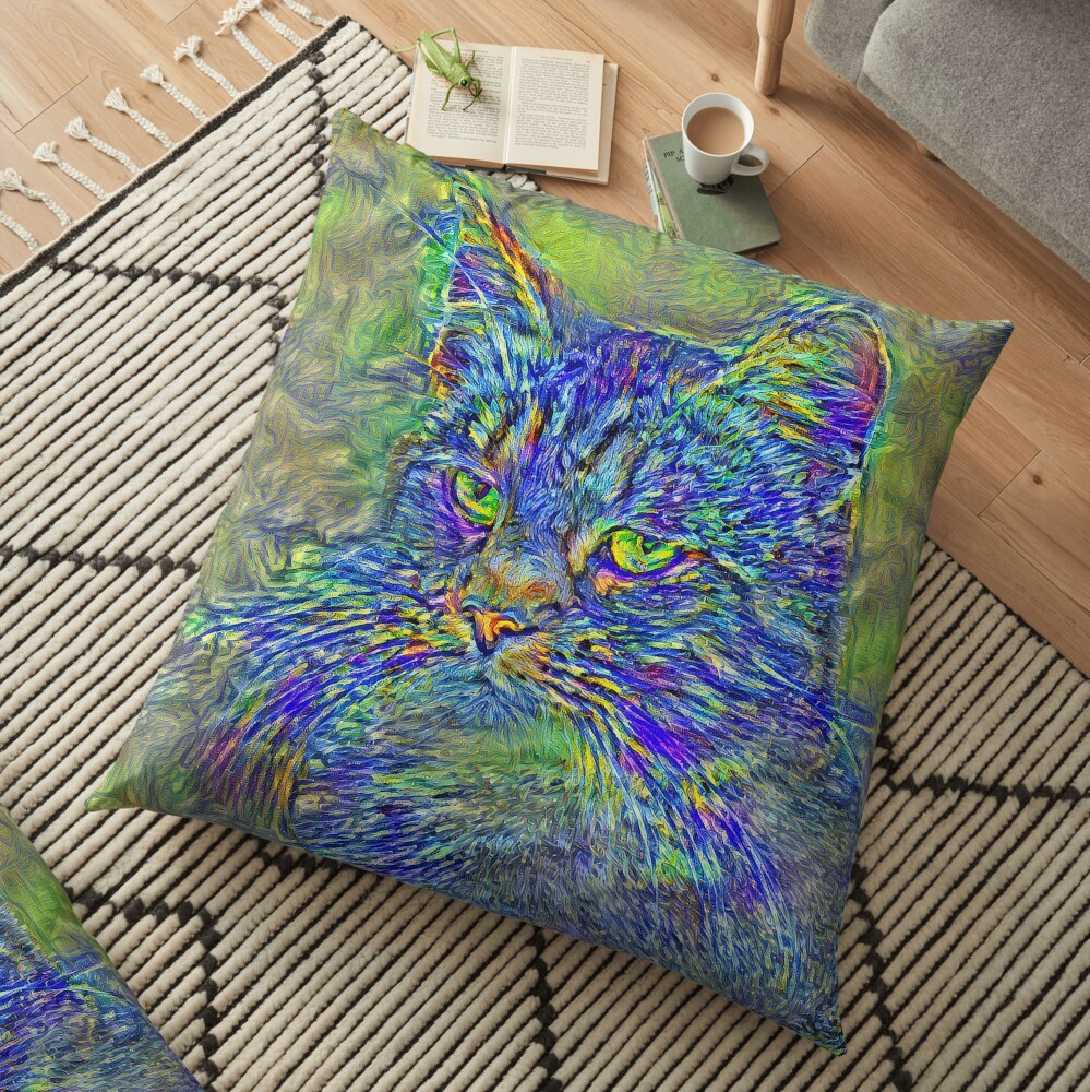 Artificial neural style Post-Impressionism cat Floor Pillow