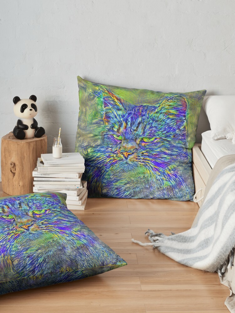 Alternate view of Artificial neural style Post-Impressionism cat Floor Pillow