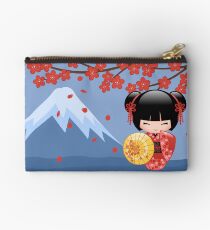 Japanese Red Sakura Kokeshi Doll Zipper Pouch