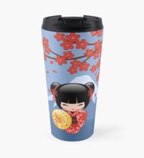 Japanese Red Sakura Kokeshi Doll Travel Mug