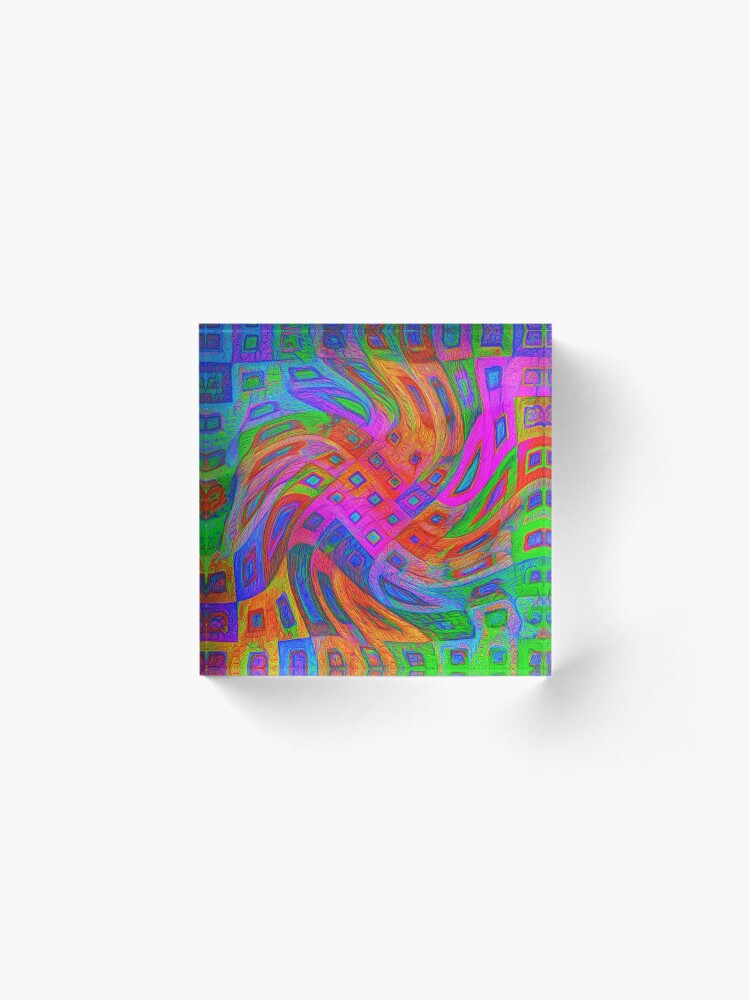 Alternate view of A blue and white striped tie on a white bed Acrylic Block