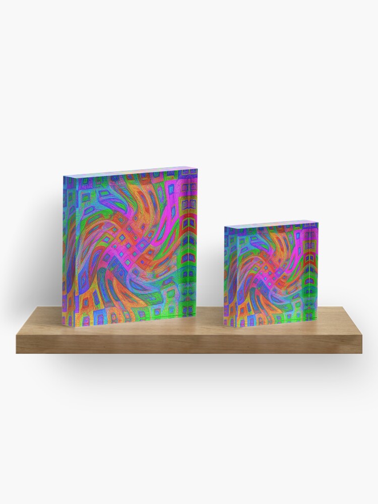 Alternate view of A blue and white striped tie on a white bed Acrylic Block