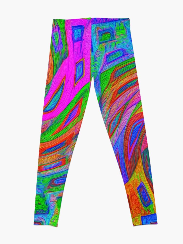 Alternate view of A blue and white striped tie on a white bed Leggings