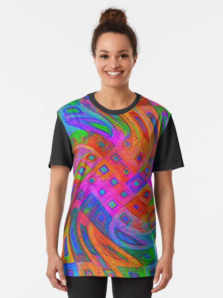 Alternate view of A blue and white striped tie on a white bed Graphic T-Shirt