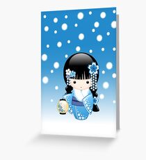 Japanese Winter Kokeshi Doll Greeting Card
