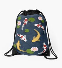 Japanese Koi Fish Pond Drawstring Bag