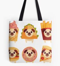 cute pug, funny pug, icecream pug, taco pug, french fries pug, hamburger pug, donut pug, pizza pug, fast food dog, fast food pug, cute pug mascot Tote Bag
