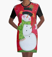 Happy Snowman Graphic T-Shirt Dress