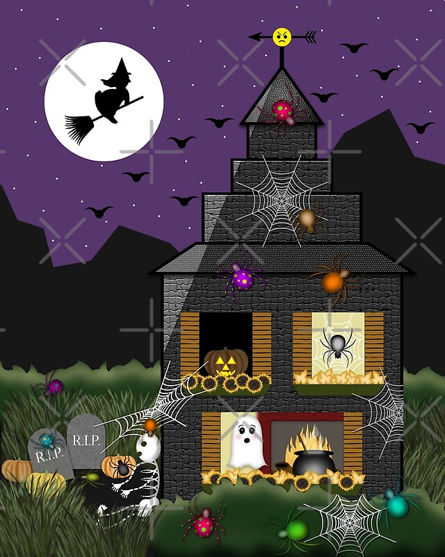 "Spooky Halloween Haunted House Cartoon with Witch ...