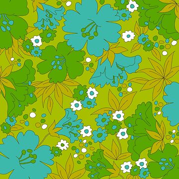 Artwork thumbnail, Green, Turquoise, and White Retro Flower Pattern by Eyestigmatic