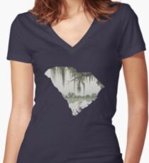 South Carolina Cutout: Magnolia Plantation Women's Fitted V-Neck T-Shirt