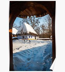 Fairytale cottage in winter at the Village Museum in Bucharest Poster