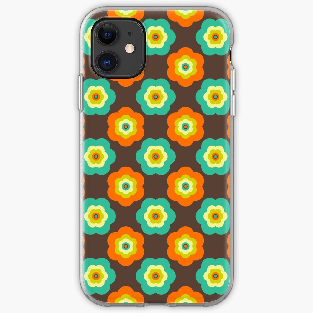 Geometric Pattern: Six Petal Flower: Brown iPhone Case & Cover