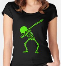 Skeleton Grün abtupfen Tailliertes Rundhals-Shirt