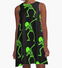 Dabbing Skeleton Green A-Line Dress