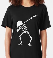 Dabbing Skeleton White Slim Fit T-Shirt