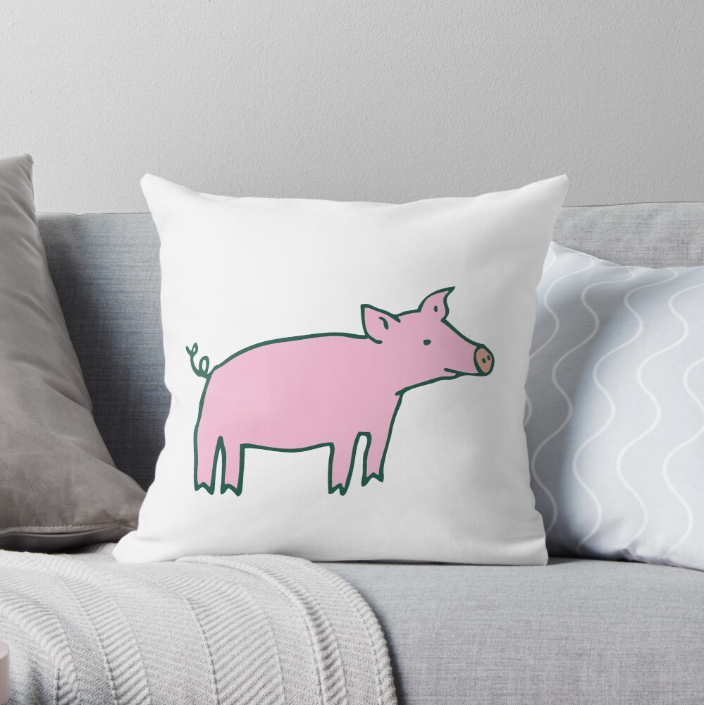 Simple Pig - pink and white - cute animal pattern by Cecca Designs Throw Pillow