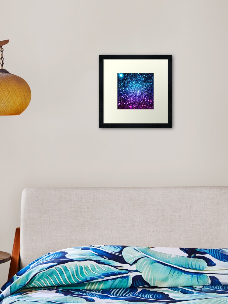 Galaxy Sparkle Stars Turquoise Blue Purple Hot Pink Framed Art Print