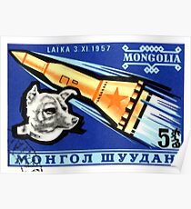 1963 Mongolei Laika erster Hund im Weltraum Briefmarke Poster