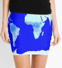 World Map Blue Turquoise Aqua Mini Skirt