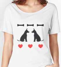 Camiseta ancha para mujer Los perros con los corazones y los huesos