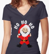 Jolly Santa Claus Christmas Festive Fun Graphic Women's Fitted V-Neck T-Shirt