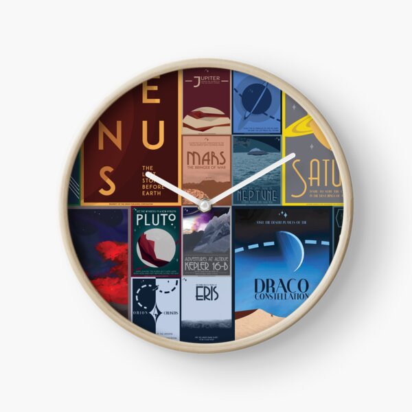 Art Deco Space Travel Posters Clock