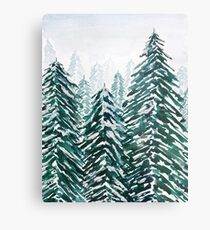 snowy pine forest green Metal Print