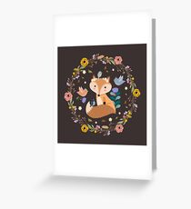 Kleine Prinzessin Fox mit Freunden und Laub Grußkarte