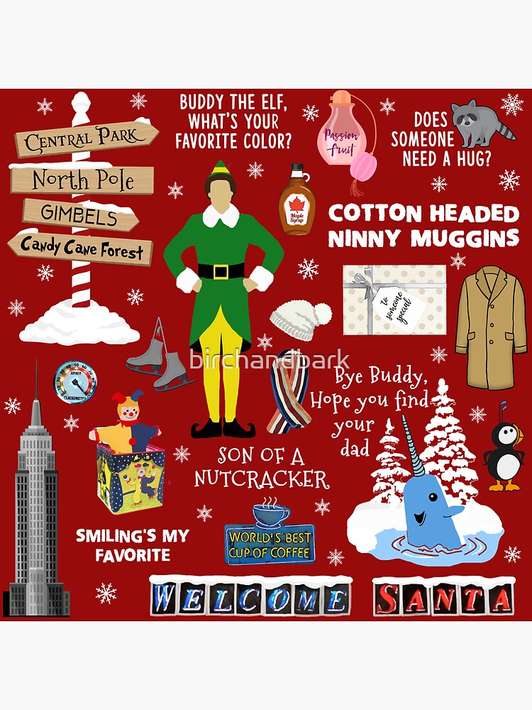 Buddy the Elf collage, Red background by birchandbark
