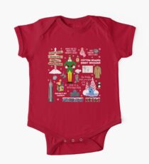 Buddy the Elf collage, Red background Short Sleeve Baby One-Piece