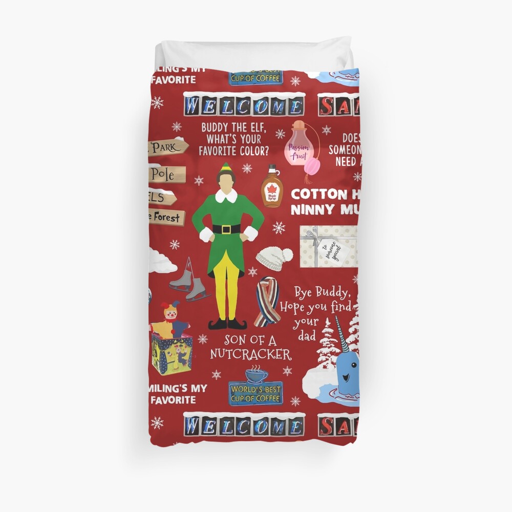 Buddy the Elf collage, Red background Duvet Cover