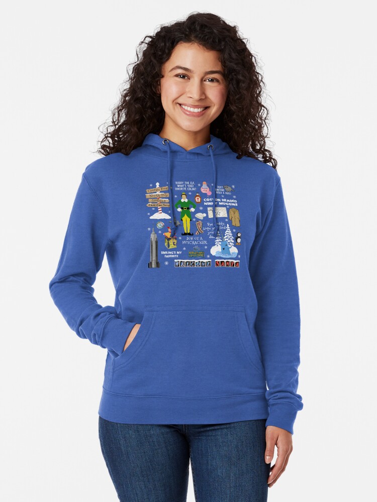 Alternate view of Buddy the Elf collage, Blue background Lightweight Hoodie