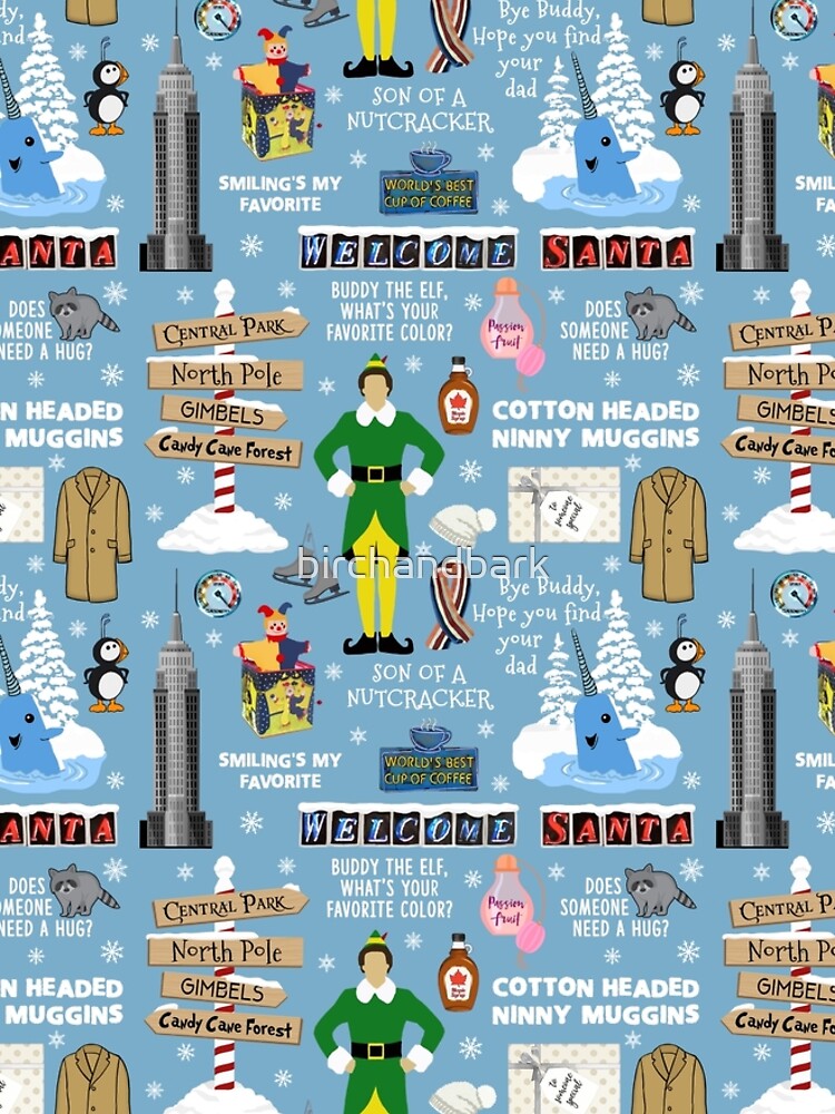 Buddy the Elf collage, Blue background by birchandbark
