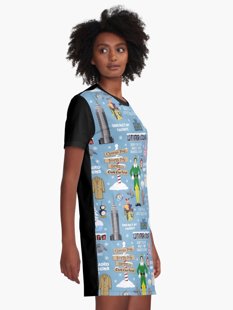 Alternate view of Buddy the Elf collage, Blue background Graphic T-Shirt Dress