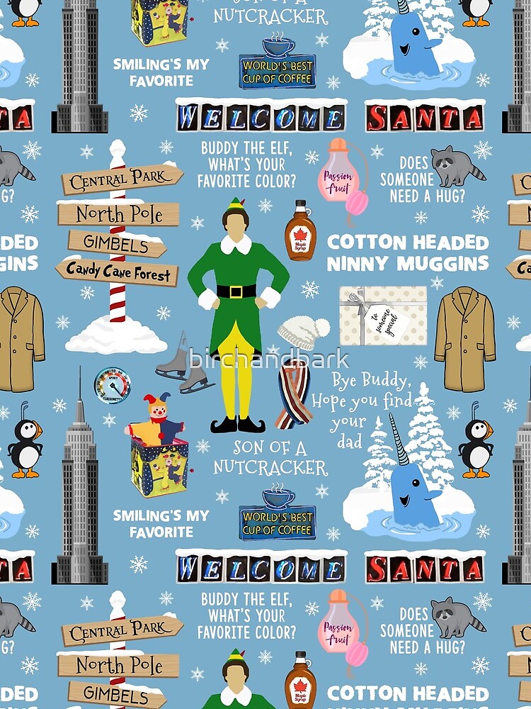Buddy the Elf collage, Blue background by birchandbark