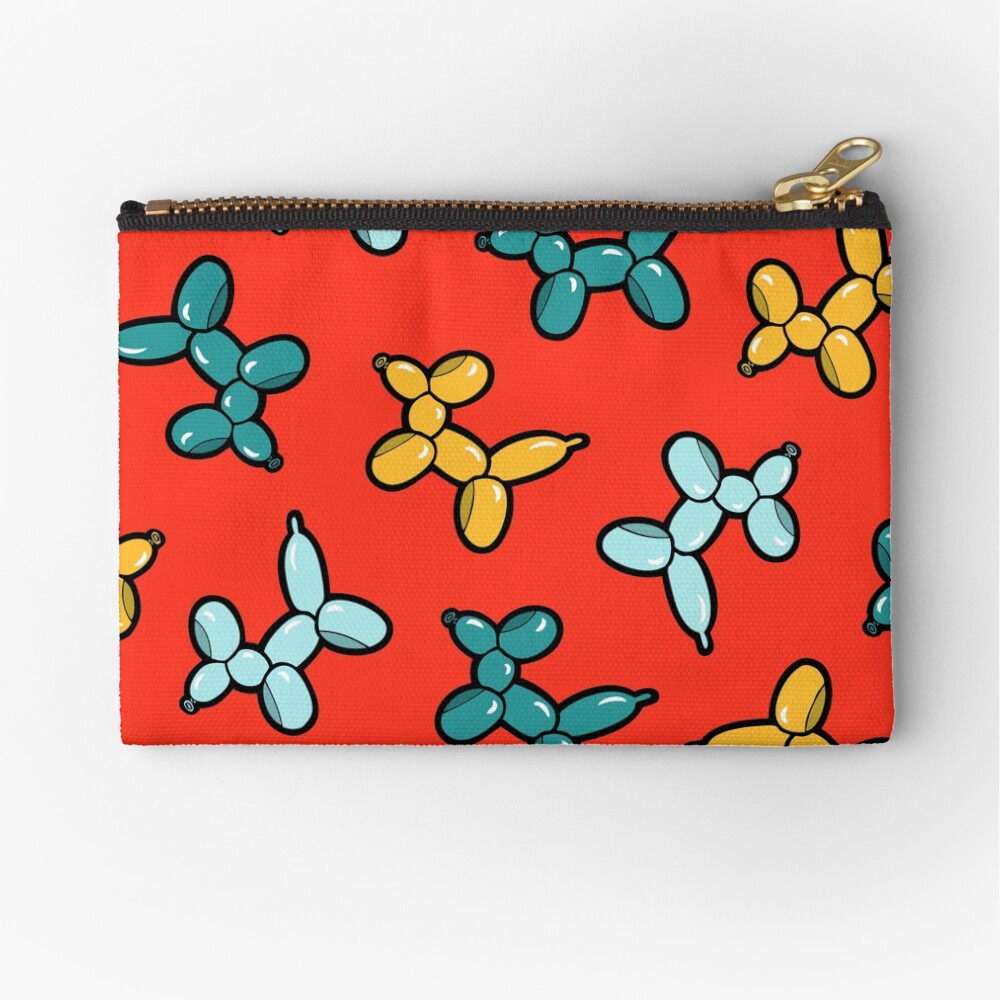 Balloon Animal Dogs Pattern in Red Zipper Pouch