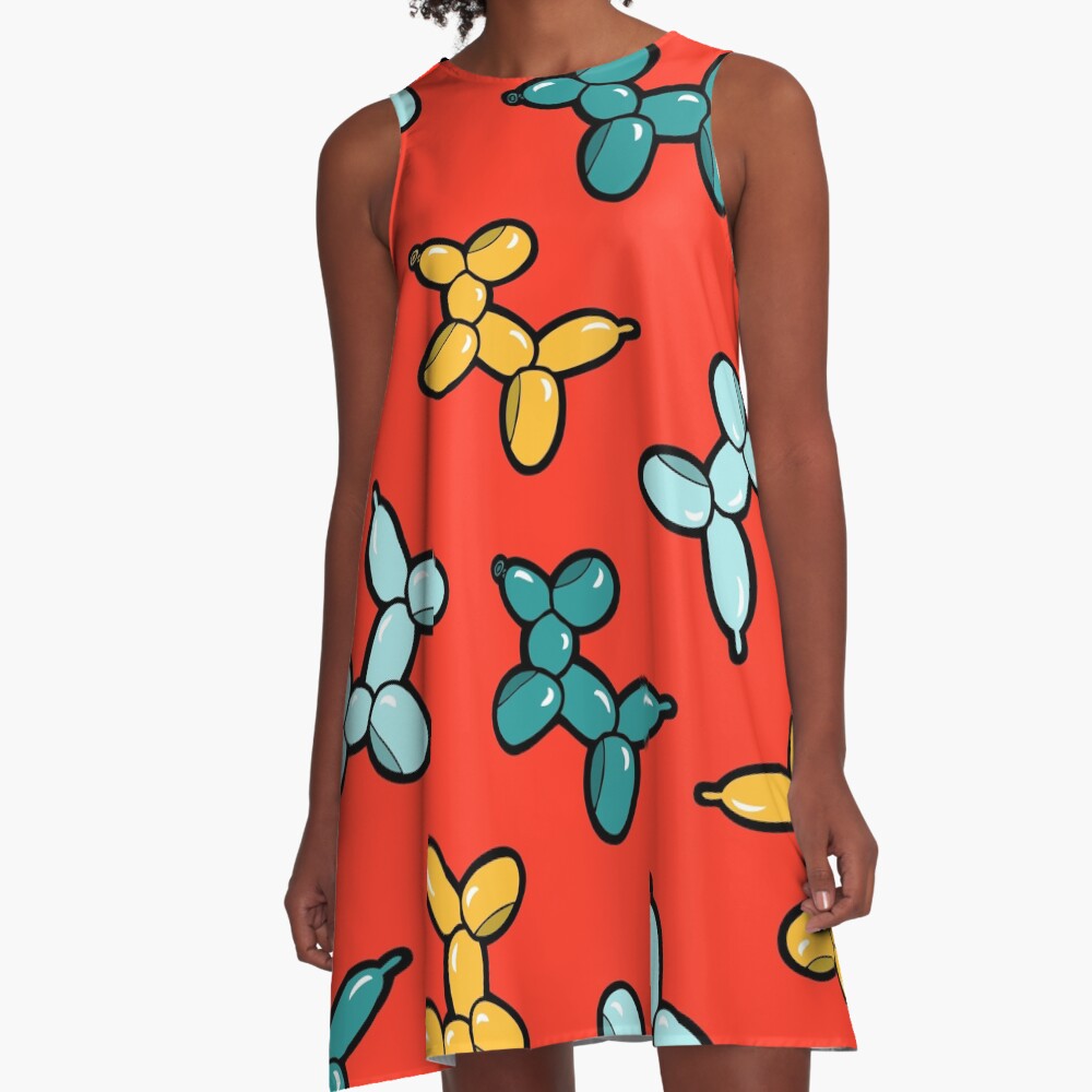 Balloon Animal Dogs Pattern in Red A-Line Dress