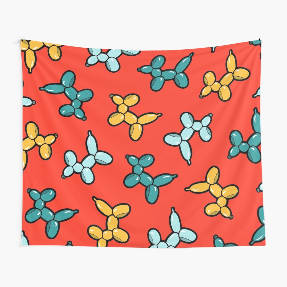 Balloon Animal Dogs Pattern in Red Wall Tapestry